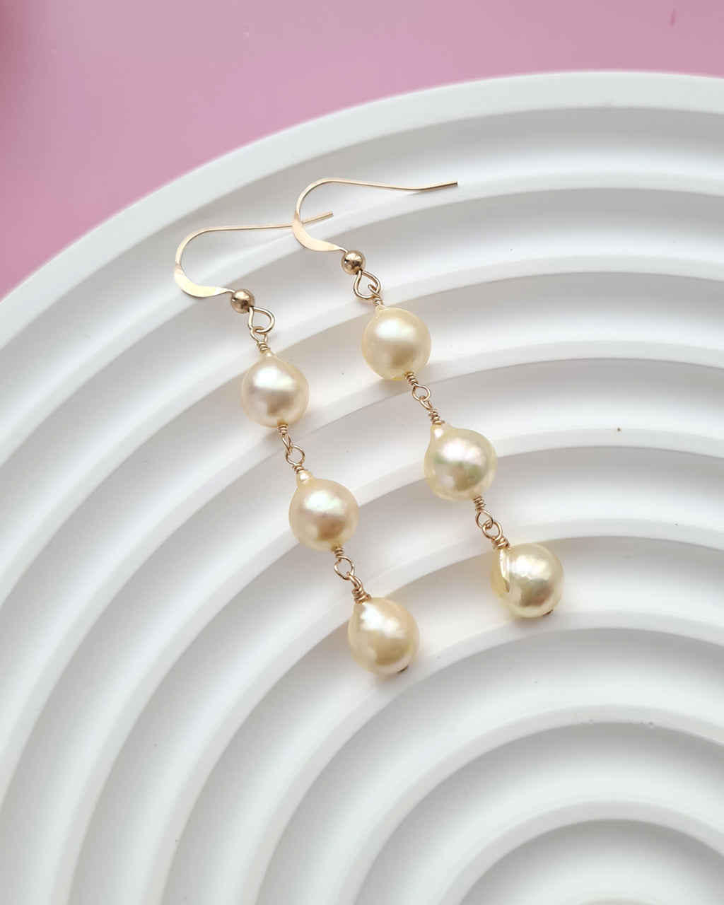 Queen Gold Baroque Akoya Pearl Jewelry Set, Earrings, Bracelet, Floating Pearl Necklace