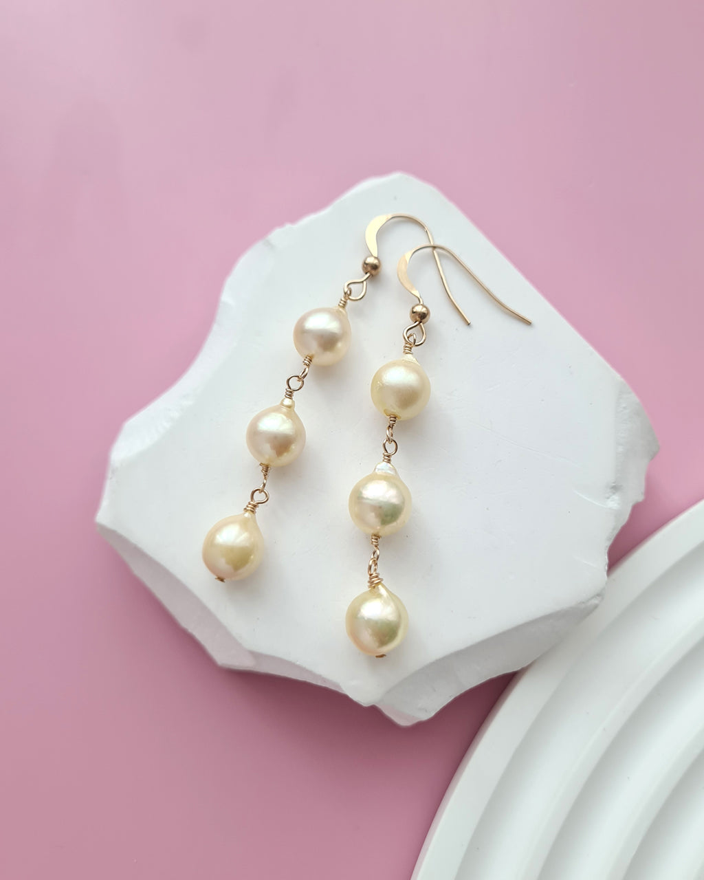 Queen Gold Baroque Akoya Pearl Jewelry Set, Earrings, Bracelet, Floating Pearl Necklace
