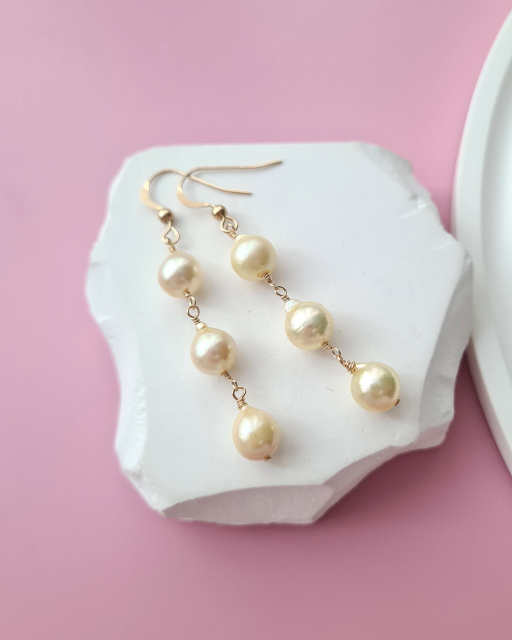 Queen Gold Baroque Akoya Pearl Jewelry Set, Earrings, Bracelet, Floating Pearl Necklace