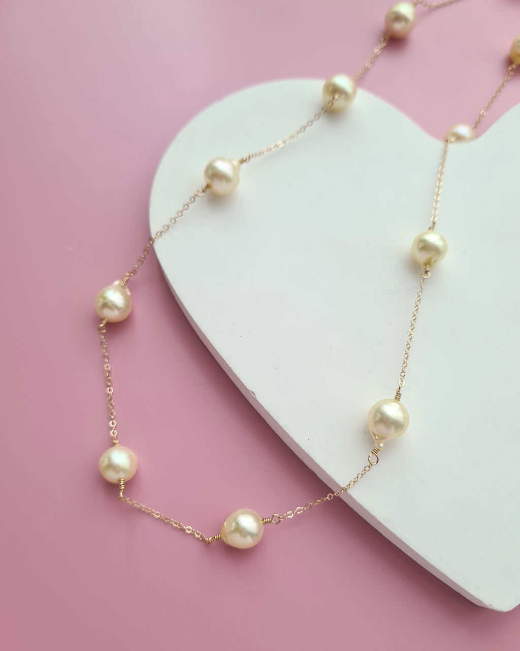  Queen Gold Akoya Pearl Floating Station Necklace - 8mm to 9mm in 14k Gold Filled Pearl Jewelry in Singapore