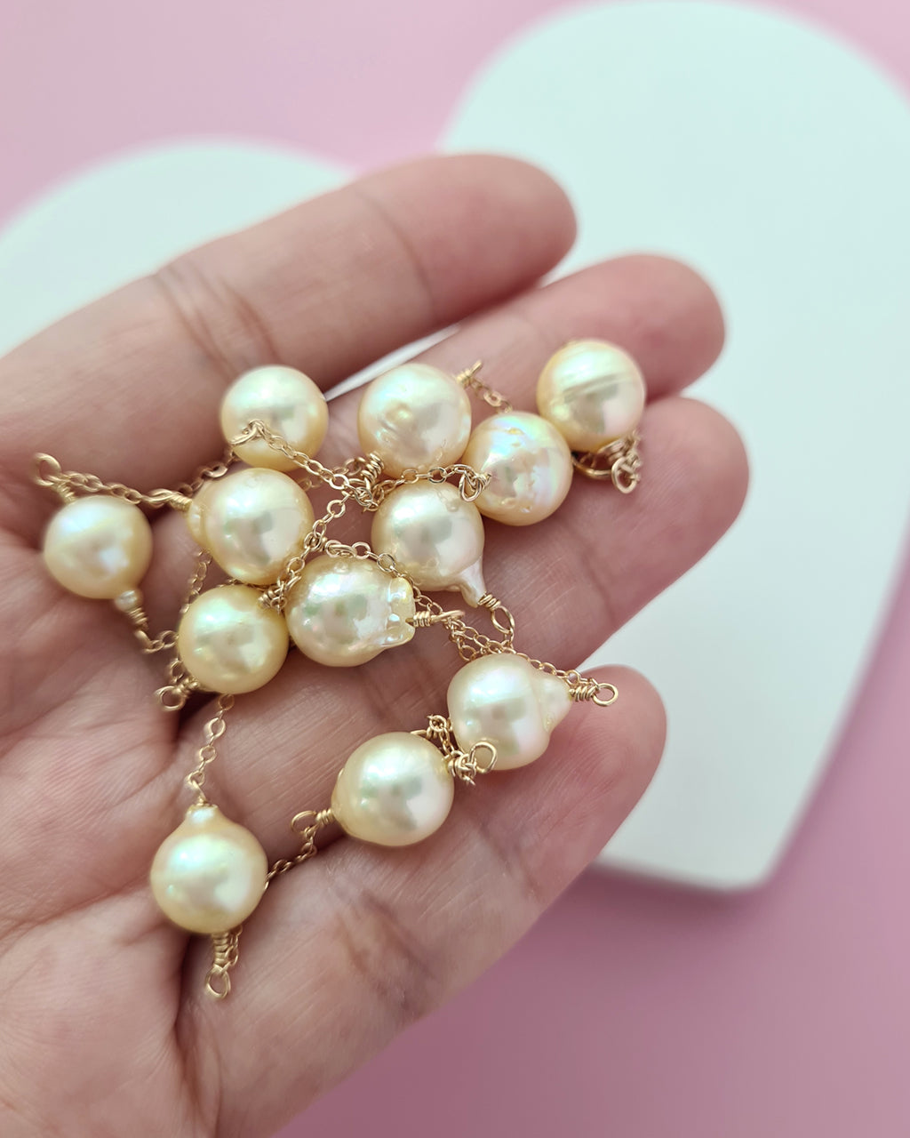 Queen Gold Akoya Pearl Floating Station Necklace - 8mm to 9mm in 14k Gold Filled Pearl Jewelry in Singapore