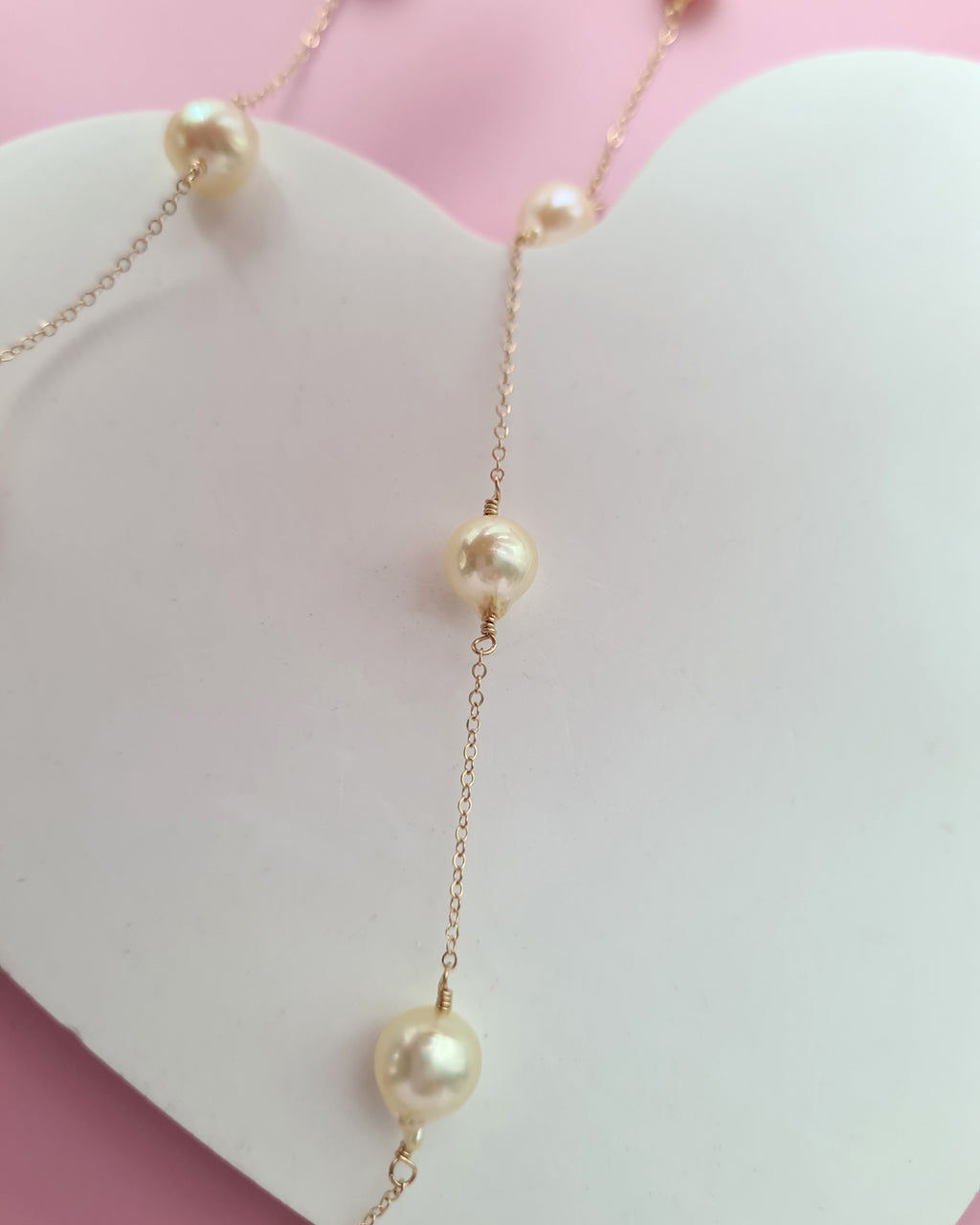 Queen Gold Akoya Pearl Floating Station Necklace - 8mm to 9mm in 14k Gold Filled Pearl Jewelry in Singapore
