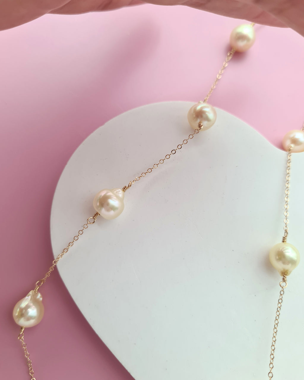 Queen Gold Akoya Pearl Floating Station Necklace - 8mm to 9mm in 14k Gold Filled Pearl Jewelry in Singapore