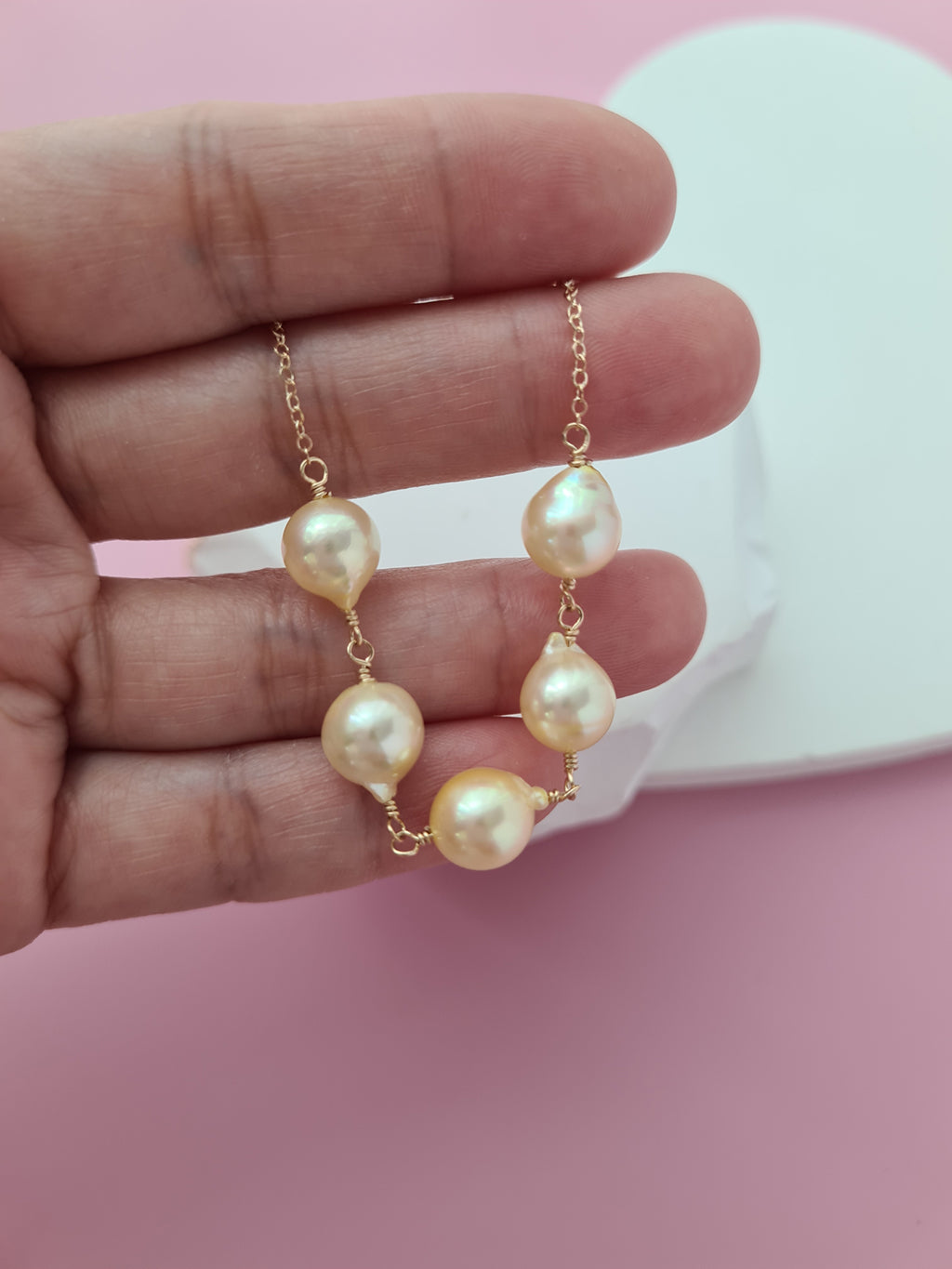 Queen Gold Akoya Pearl Necklace - 5 pearls, 8mm in 14k Gold Filled pearl jewelry in Singapore