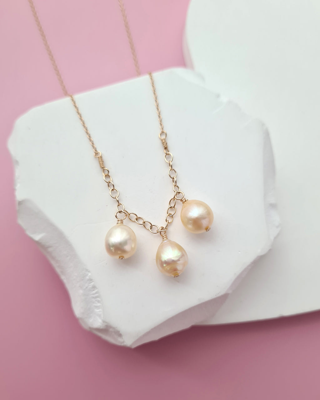 Queen Gold Akoya Pearl Trio Necklace - 8mm in 14k Gold Filled Akoya Pearl Jewelry in Singapore
