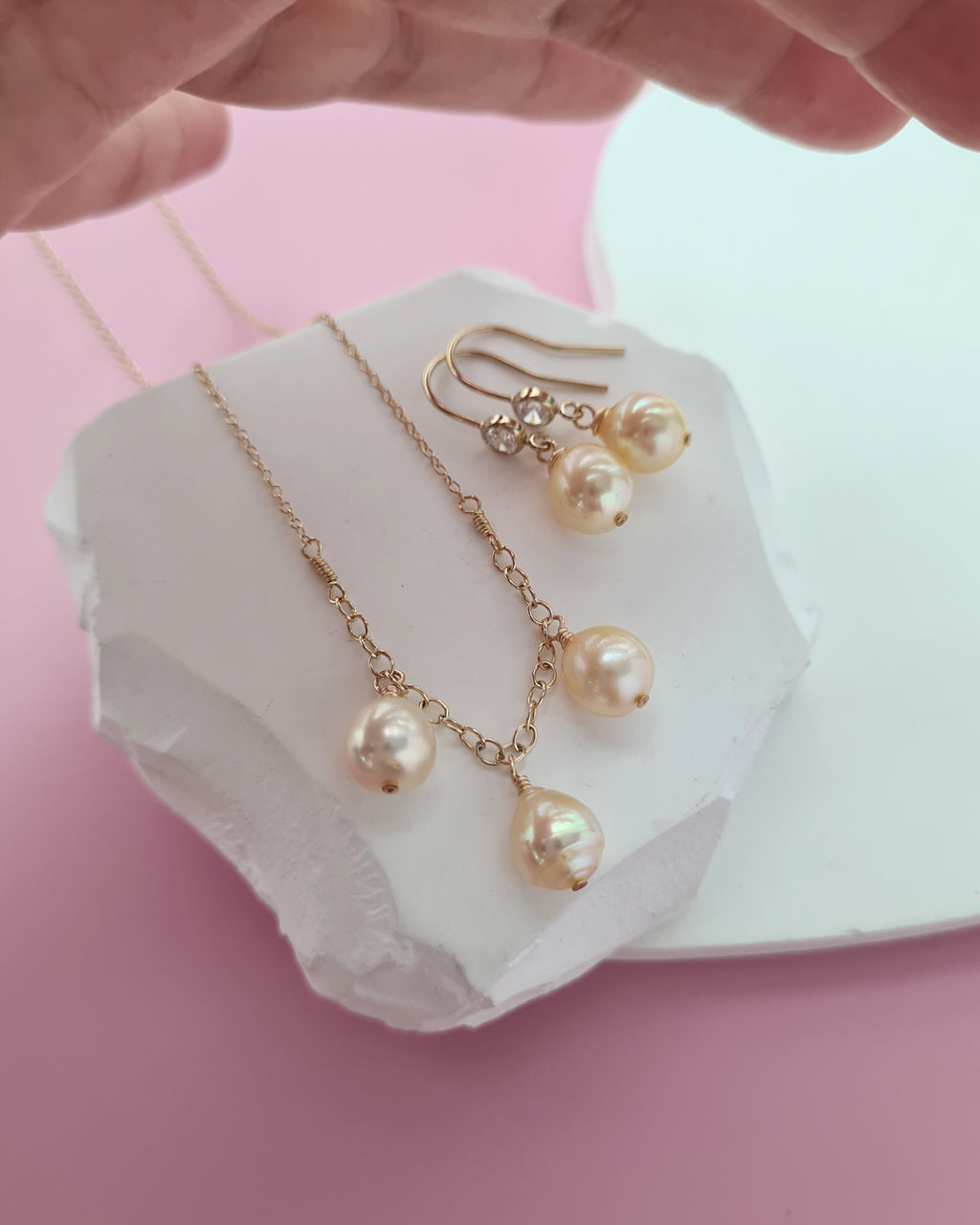 Queen Gold Akoya Pearl Trio Necklace - 8mm in 14k Gold Filled Akoya Pearl Jewelry in Singapore
