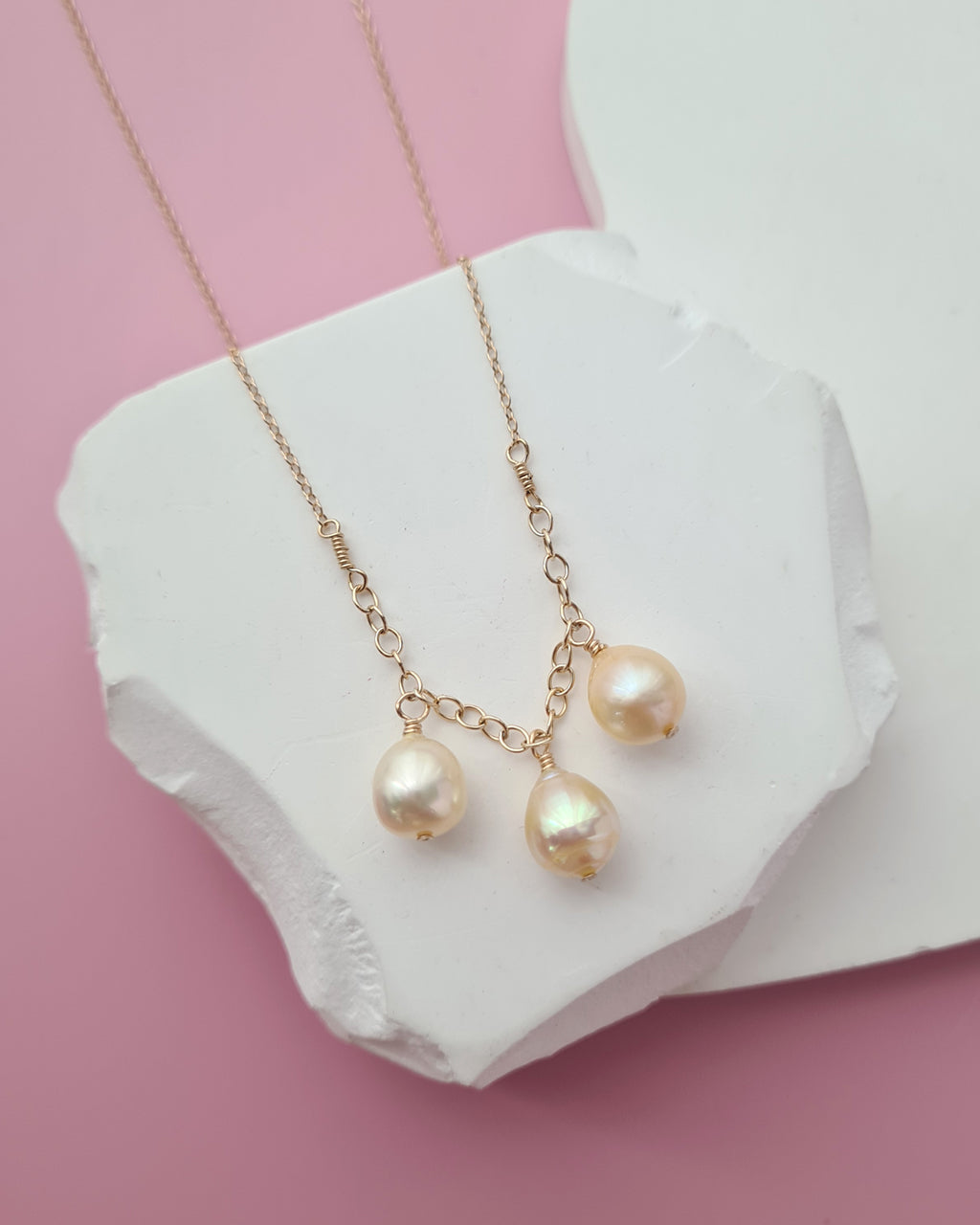 Queen Gold Akoya Pearl Trio Necklace - 8mm in 14k Gold Filled Akoya Pearl Jewelry in Singapore