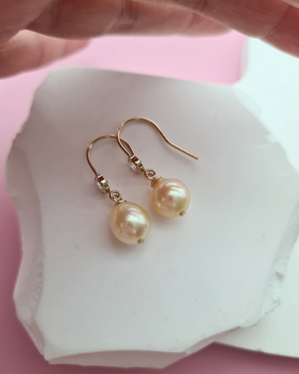Queen Gold Akoya Pearl Drop Earrings 8mm in 14k Gold Filled Pearl Jewelry in Singapore