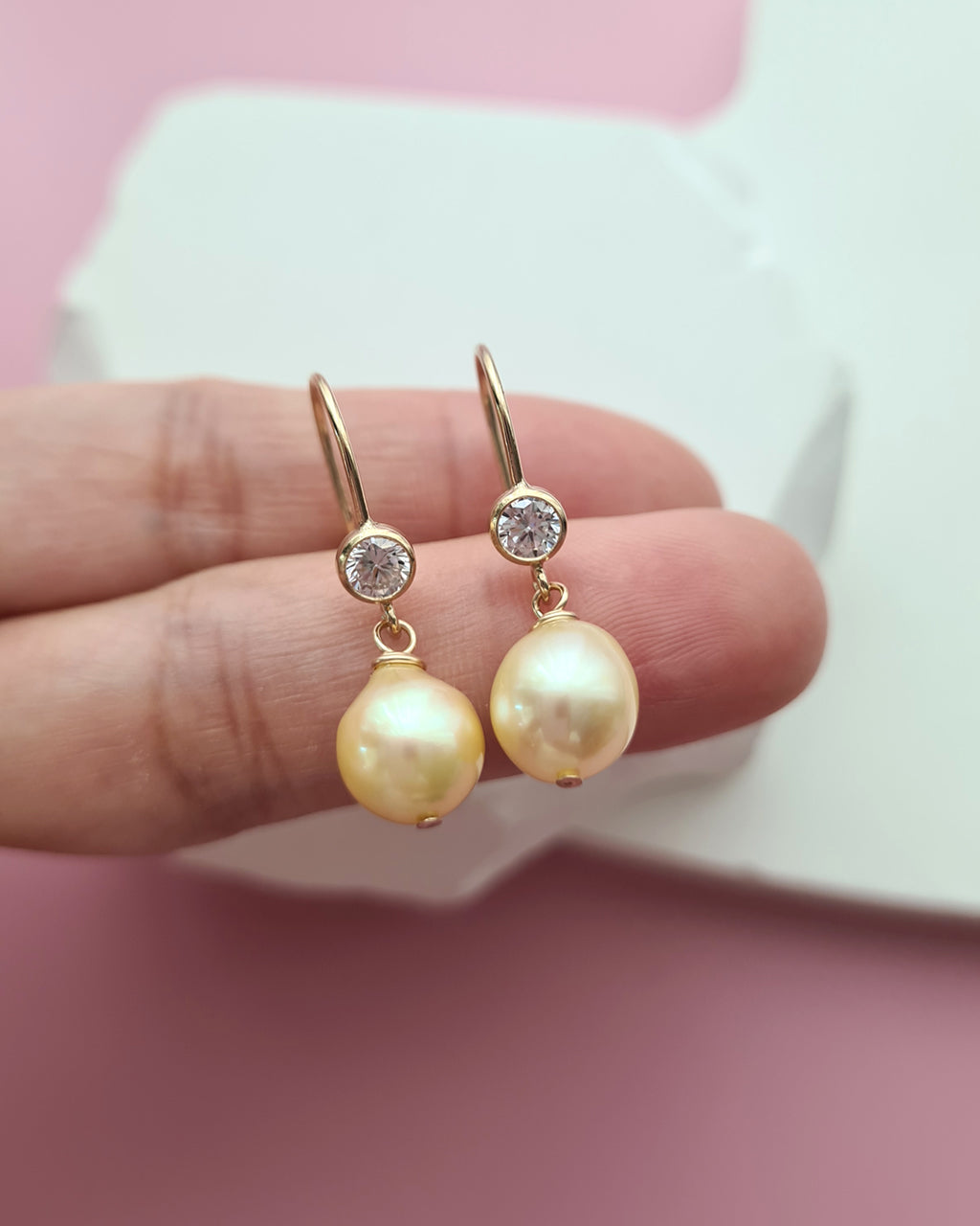 Queen Gold Akoya Pearl Drop Earrings 8mm in 14k Gold Filled Pearl Jewelry in Singapore