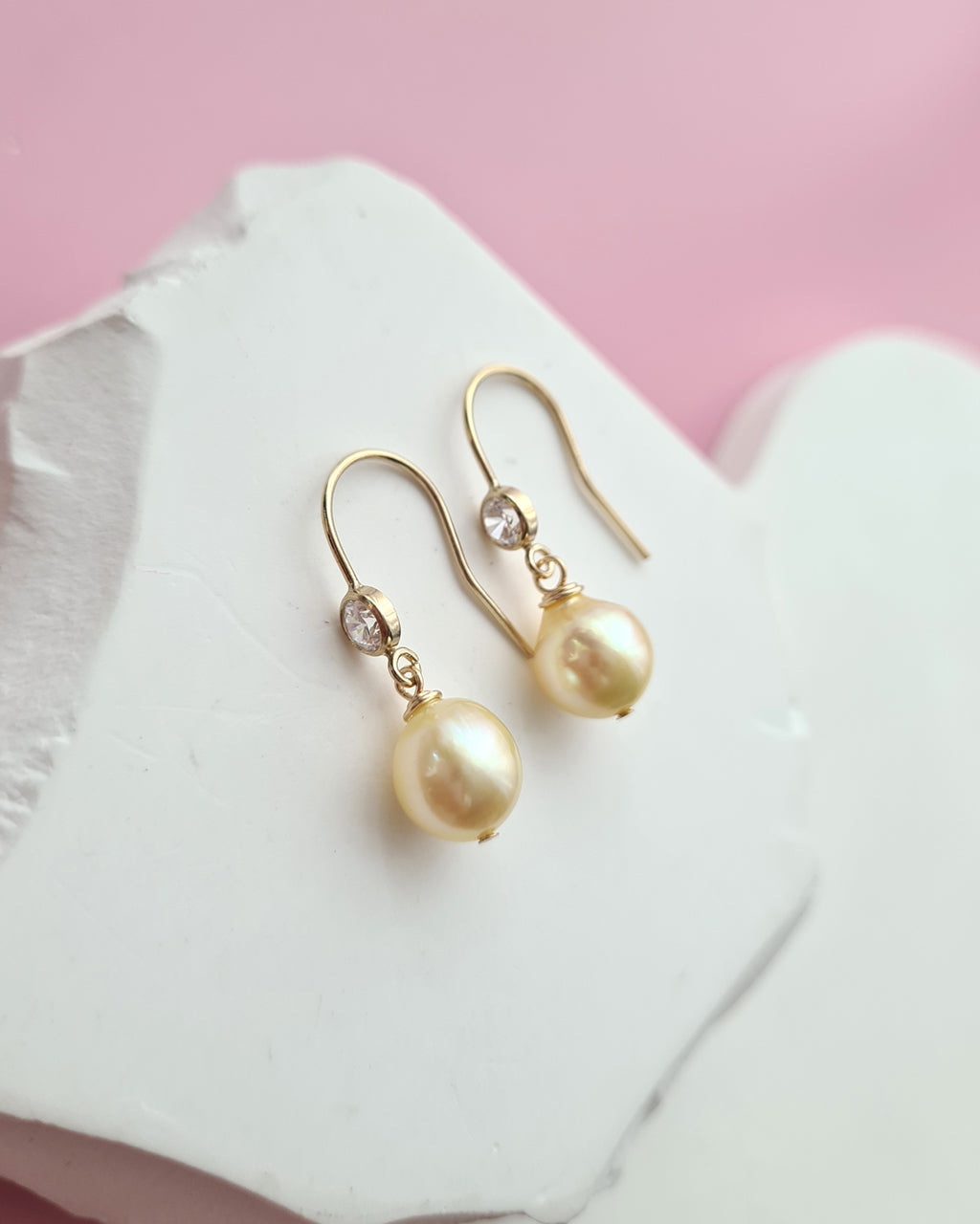 Queen Gold Akoya Pearl Drop Earrings 8mm in 14k Gold Filled Pearl Jewelry in Singapore