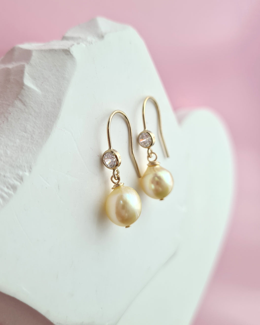 Queen Gold Akoya Pearl Drop Earrings 8mm in 14k Gold Filled Pearl Jewelry in Singapore