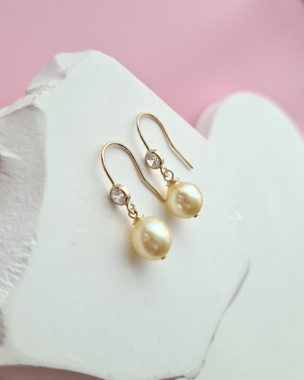 Queen Gold Akoya Pearl Drop Earrings 8mm in 14k Gold Filled Pearl Jewelry in Singapore