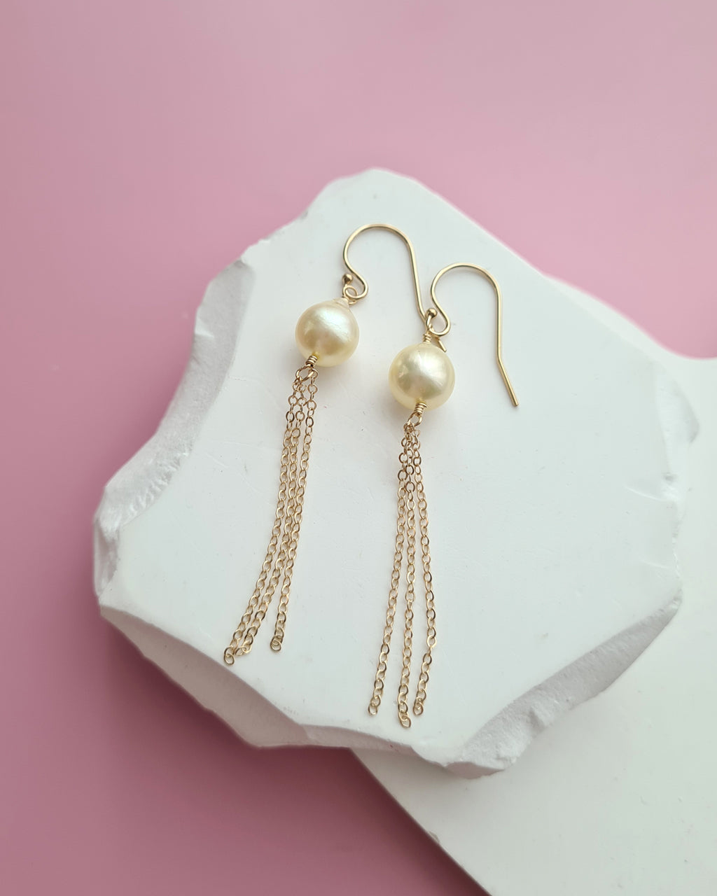 Queen Gold Akoya Pearl Tassel Earrings in 14k Gold Filled Pearl Jewelry in Singapore
