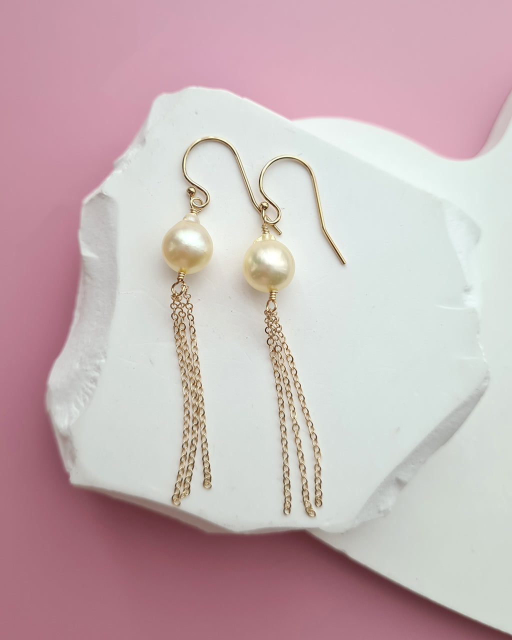 Queen Gold Akoya Pearl Tassel Earrings in 14k Gold Filled Pearl Jewelry in Singapore