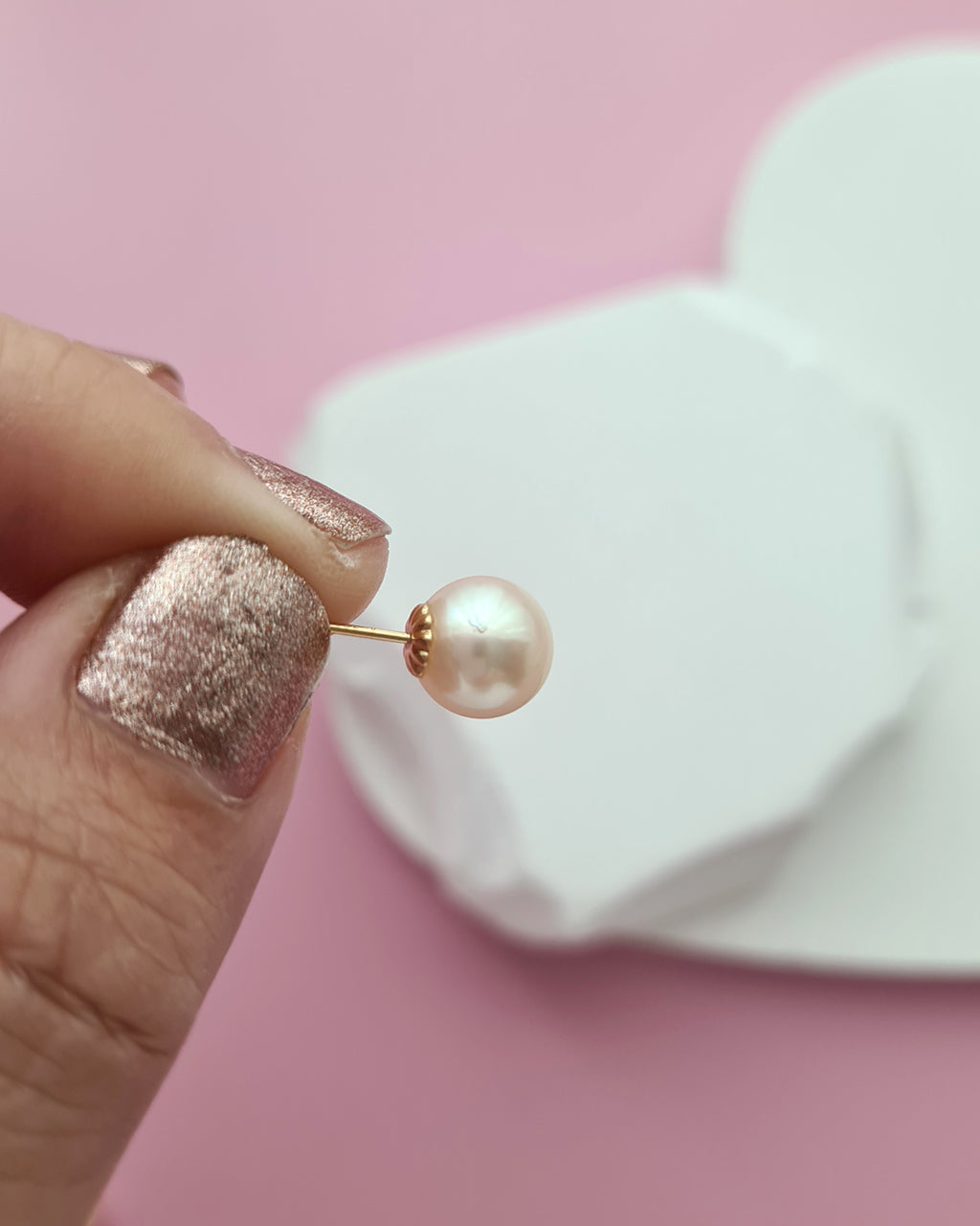Queen Gold Champagne Akoya Pearl 18k Stud Earrings 8mm to 8.5mm Pearl Jewelry in Singapore