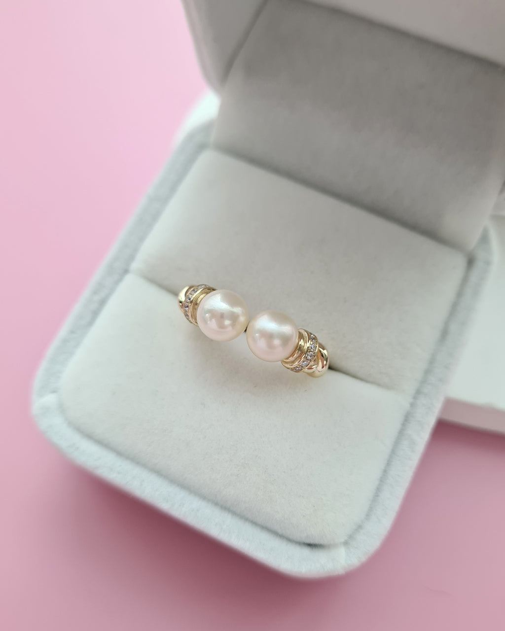 Double Akoya Pearl Open Ring - Creamy Gold Pearl, Pearl Jewelry Singapore