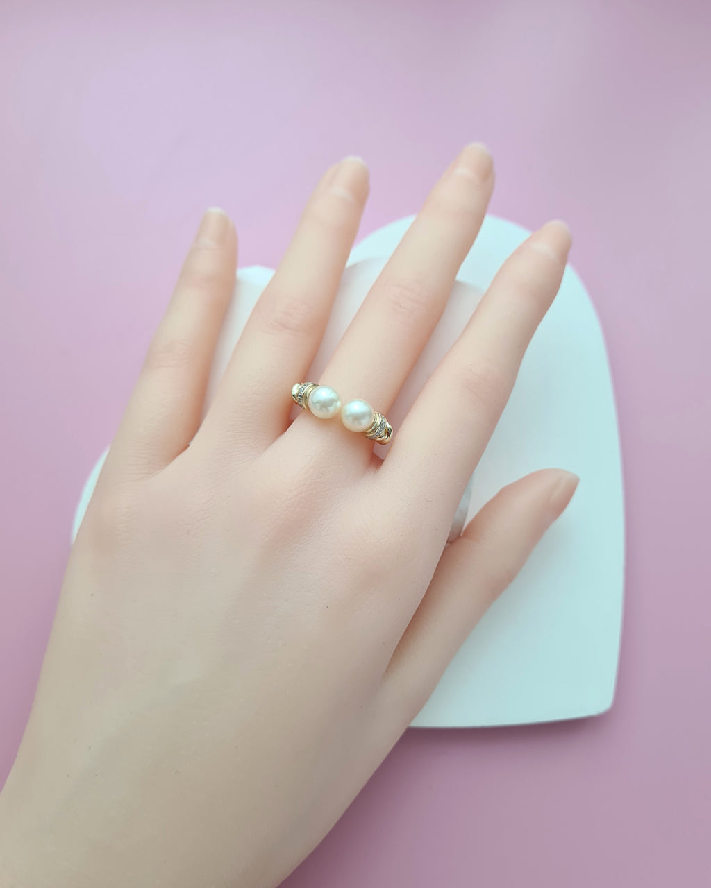 Double Akoya Pearl Open Ring - Creamy Gold Pearl, Pearl Jewelry Singapore