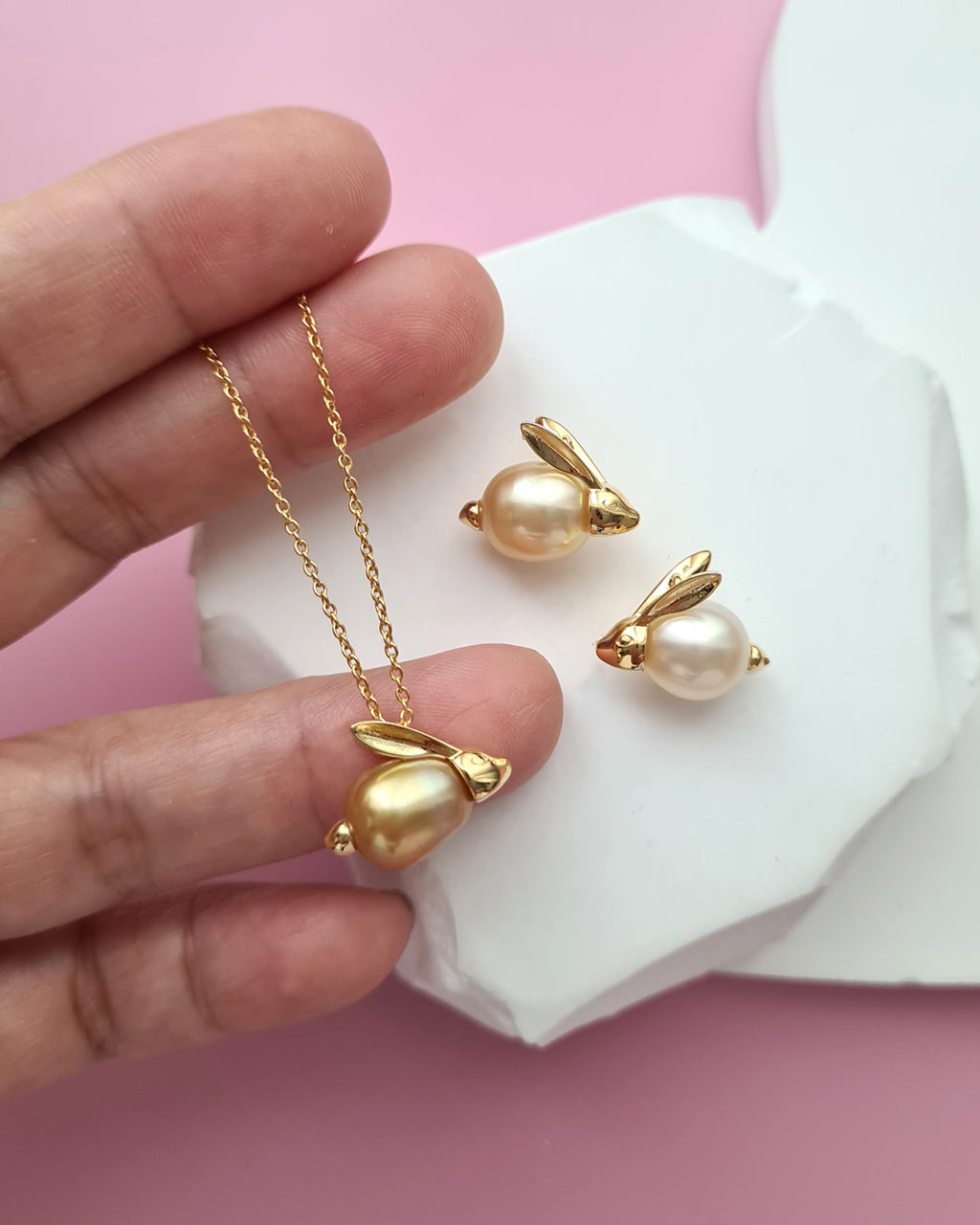 South Sea Pearl Necklace - Cute Rabbit Pearl Necklace Handmade in Singapore