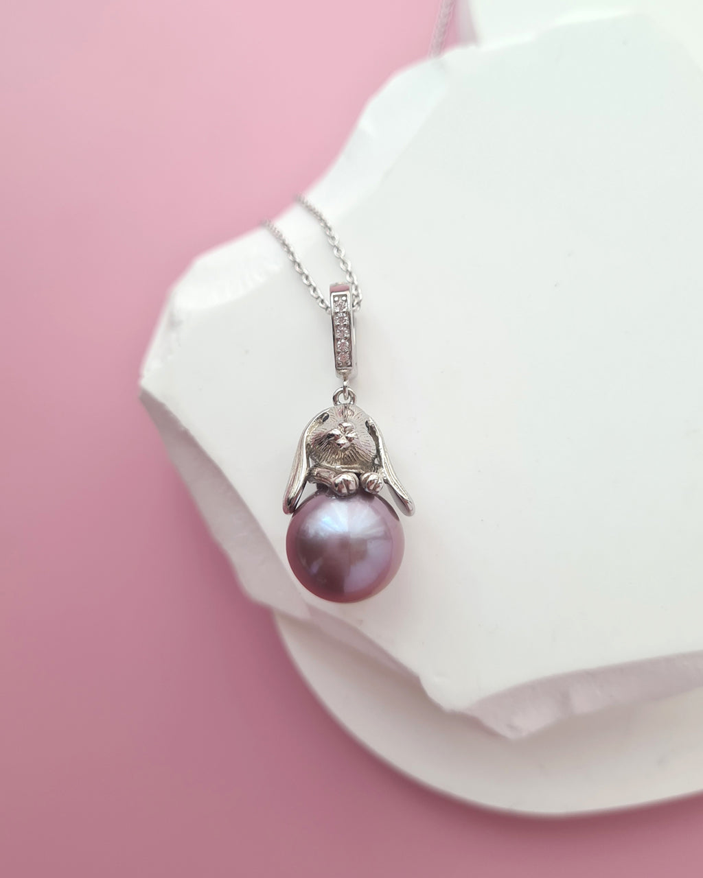Purple Freshwater Edison Pearl Pendant Necklace - Cute Rabbit Sterling Silver Jewelry Singapore