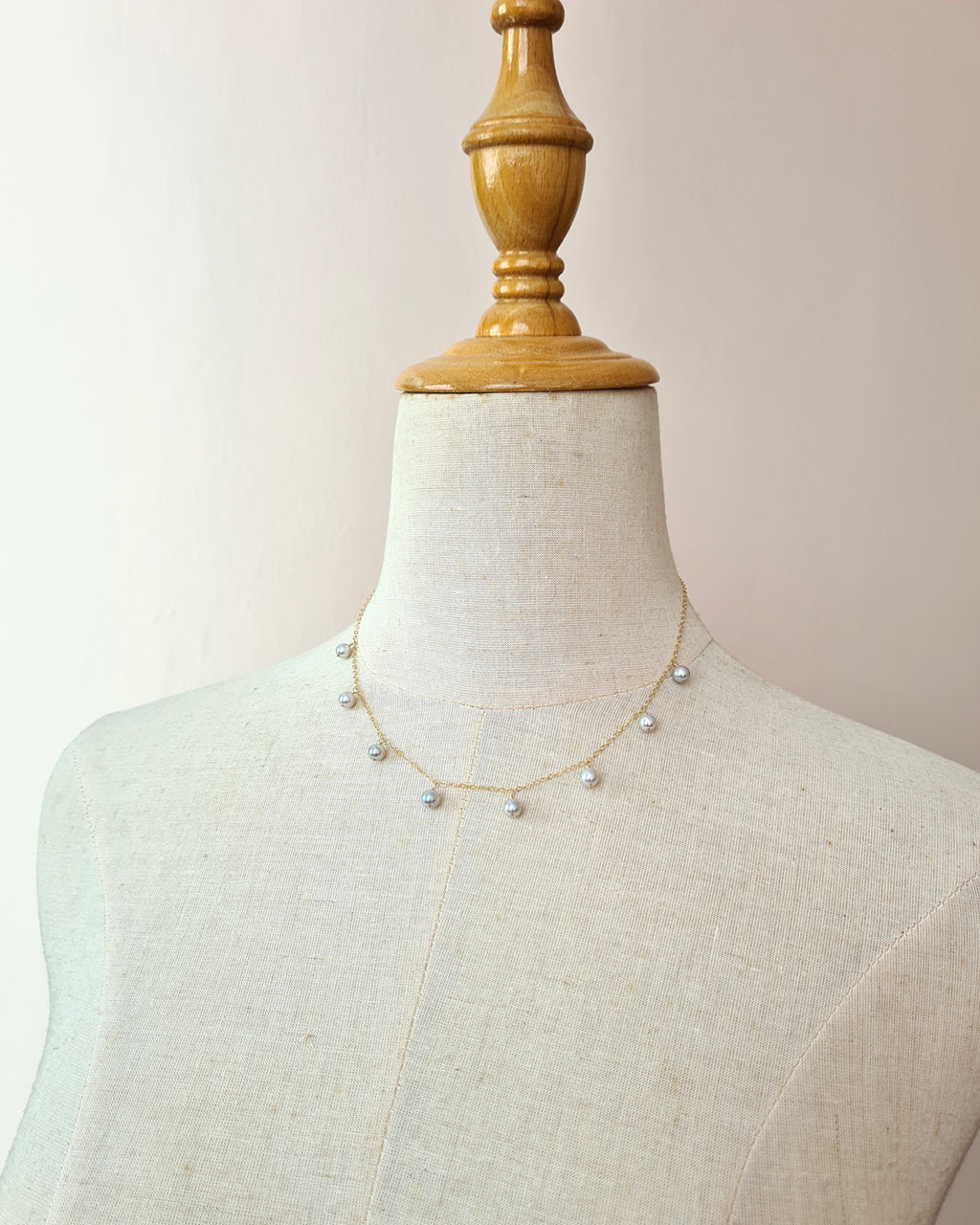Saltwater Silver Blue Akoya Pearl Floating Station Necklace | Layering Necklace | Something Blue for Timeless Brides