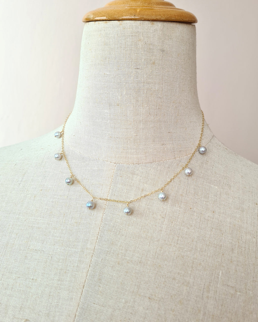 Saltwater Silver Blue Akoya Pearl Floating Station Necklace | Layering Necklace | Something Blue for Timeless Brides