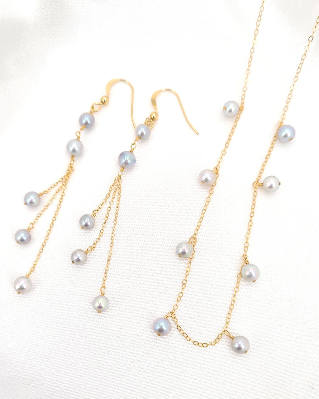 Saltwater Silver Blue Akoya Pearl Floating Station Necklace | Layering Necklace | Something Blue for Timeless Brides
