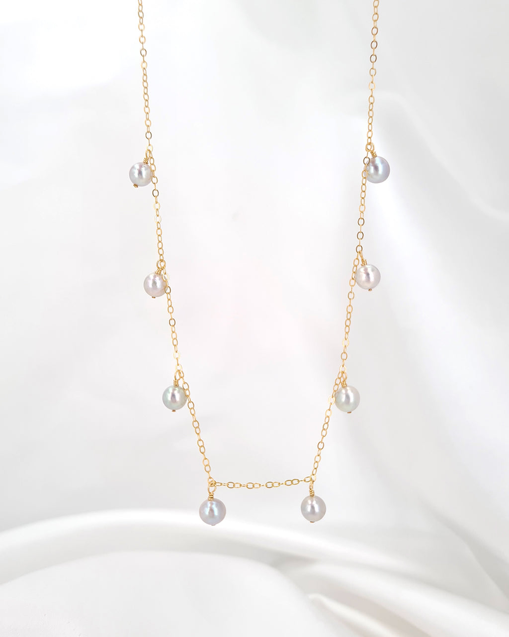 Saltwater Silver Blue Akoya Pearl Floating Station Necklace | Layering Necklace | Something Blue for Timeless Brides