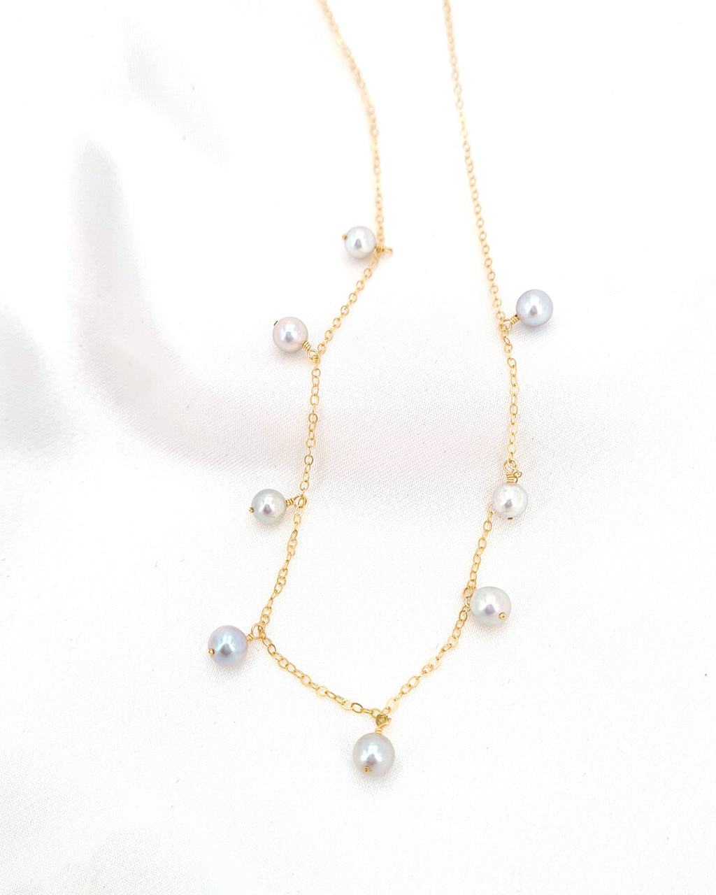 Saltwater Silver Blue Akoya Pearl Floating Station Necklace | Layering Necklace | Something Blue for Timeless Brides