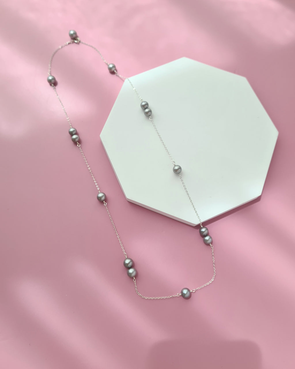 Silver Blue Akoya Pearl Floating Station Necklace, 14k gold filled, 925 Sterling Silver 