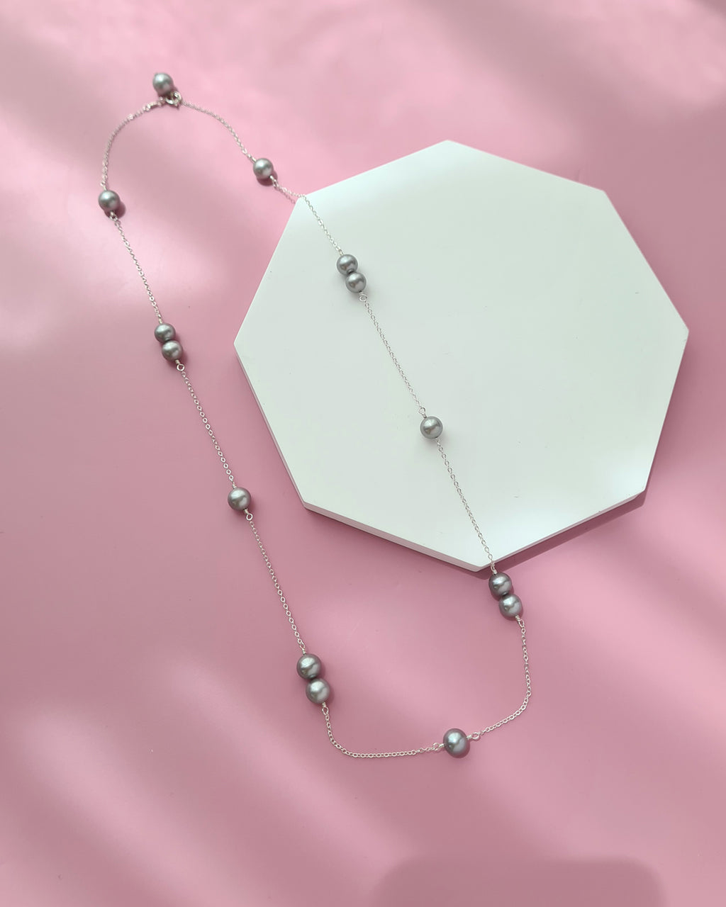 Silver Blue Akoya Pearl Floating Station Necklace, 14k gold filled, 925 Sterling Silver 