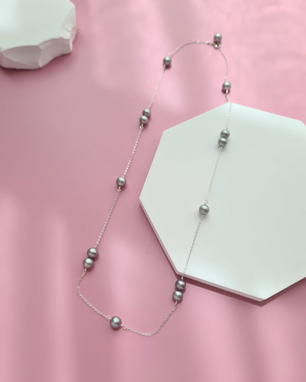 Silver Blue Akoya Pearl Floating Station Necklace, 14k gold filled, 925 Sterling Silver 