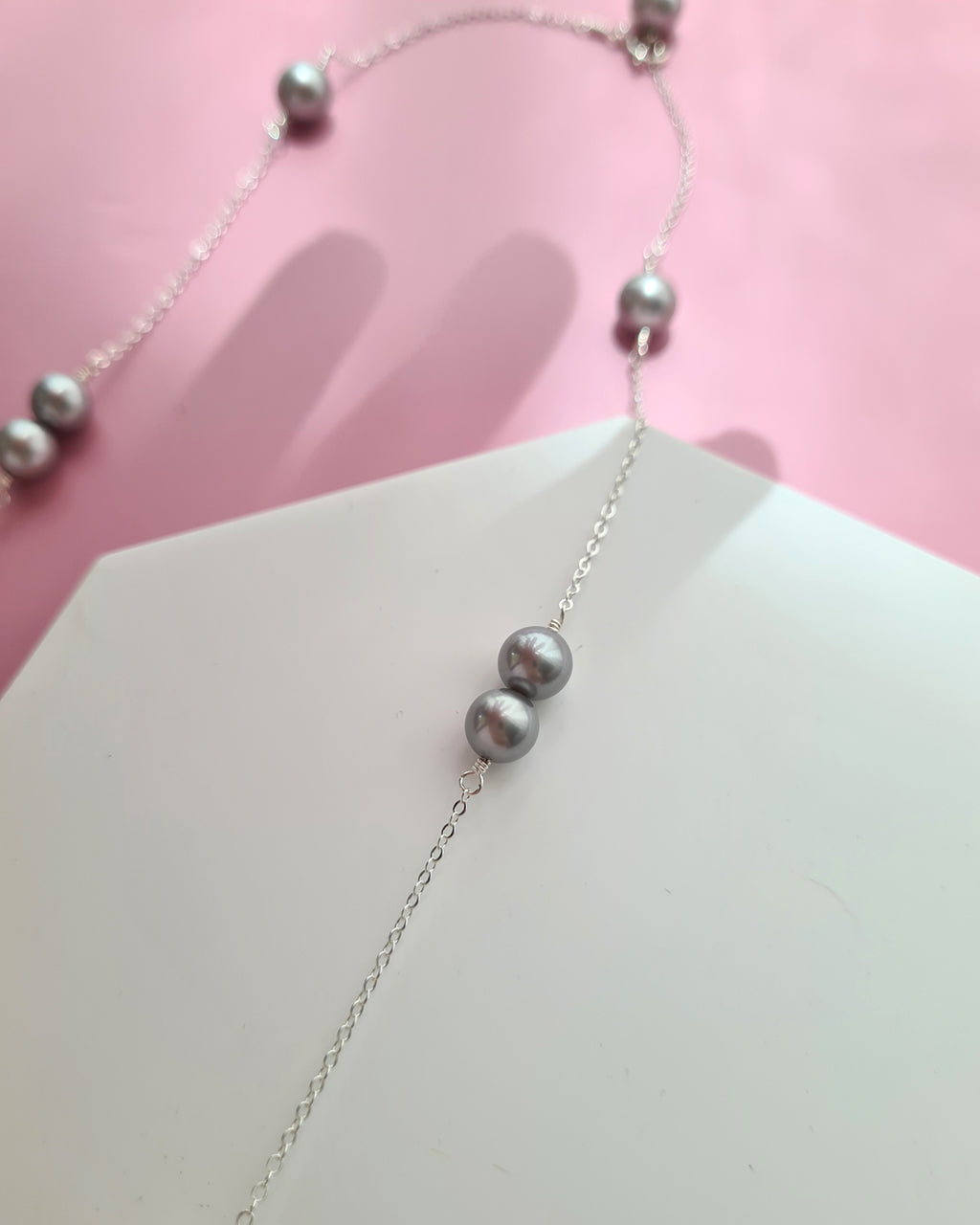 Silver Blue Akoya Pearl Floating Station Necklace, 14k gold filled, 925 Sterling Silver 