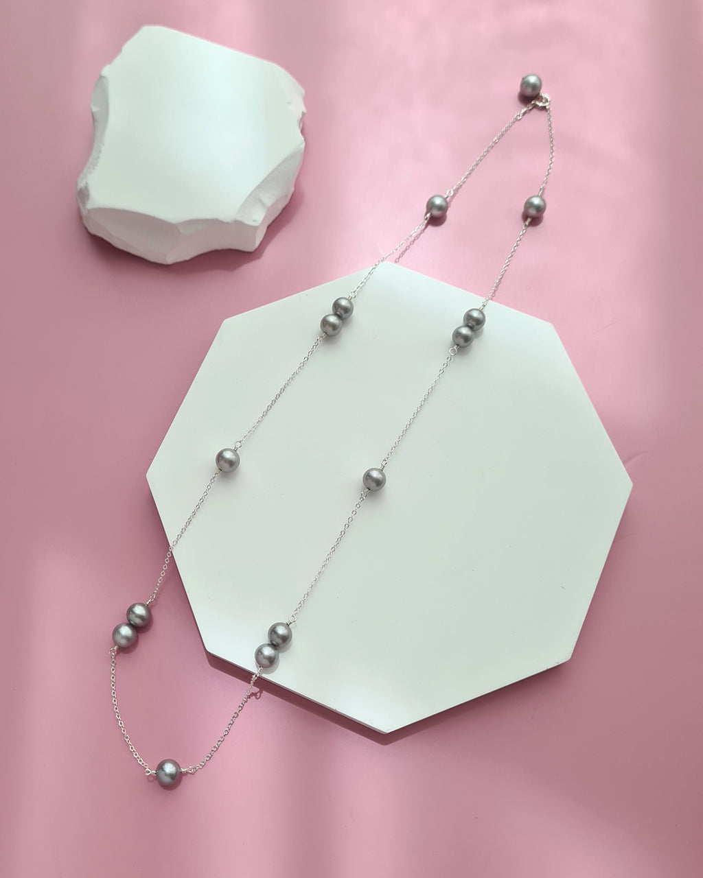 Silver Blue Akoya Pearl Floating Station Necklace, 14k gold filled, 925 Sterling Silver 