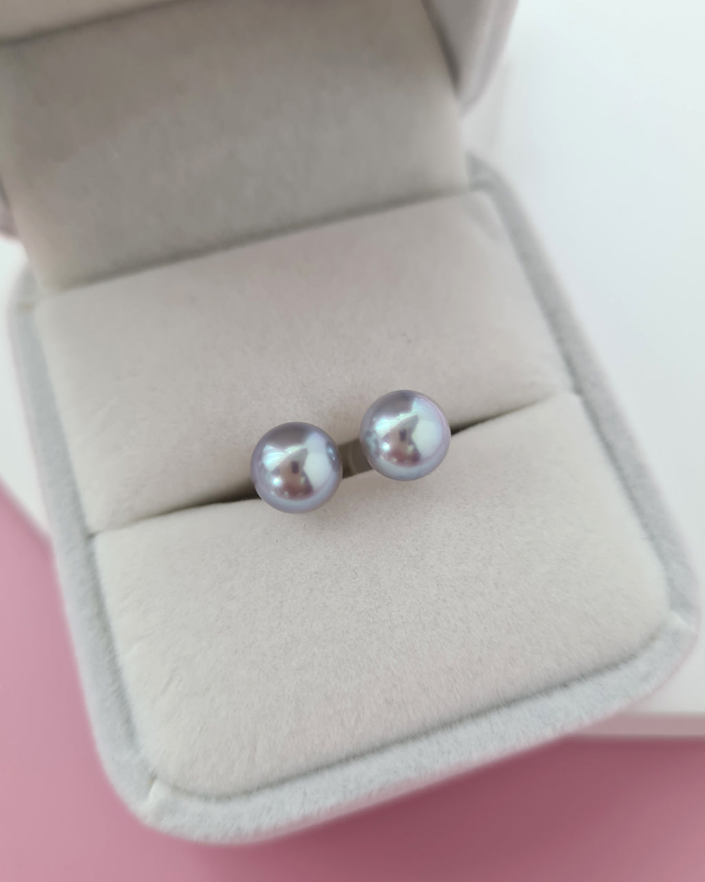 7.3mm Silver Blue Akoya Pearl Stud Earrings | 18K Yellow Gold Pearl Jewelry