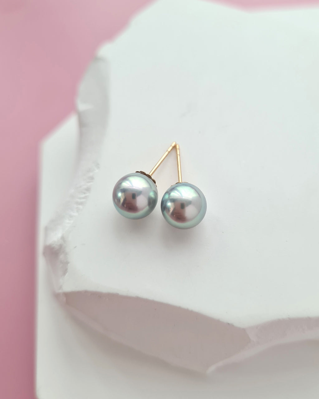 7.1mm Silver Blue Akoya Pearl Stud Earrings | 18K Yellow Gold