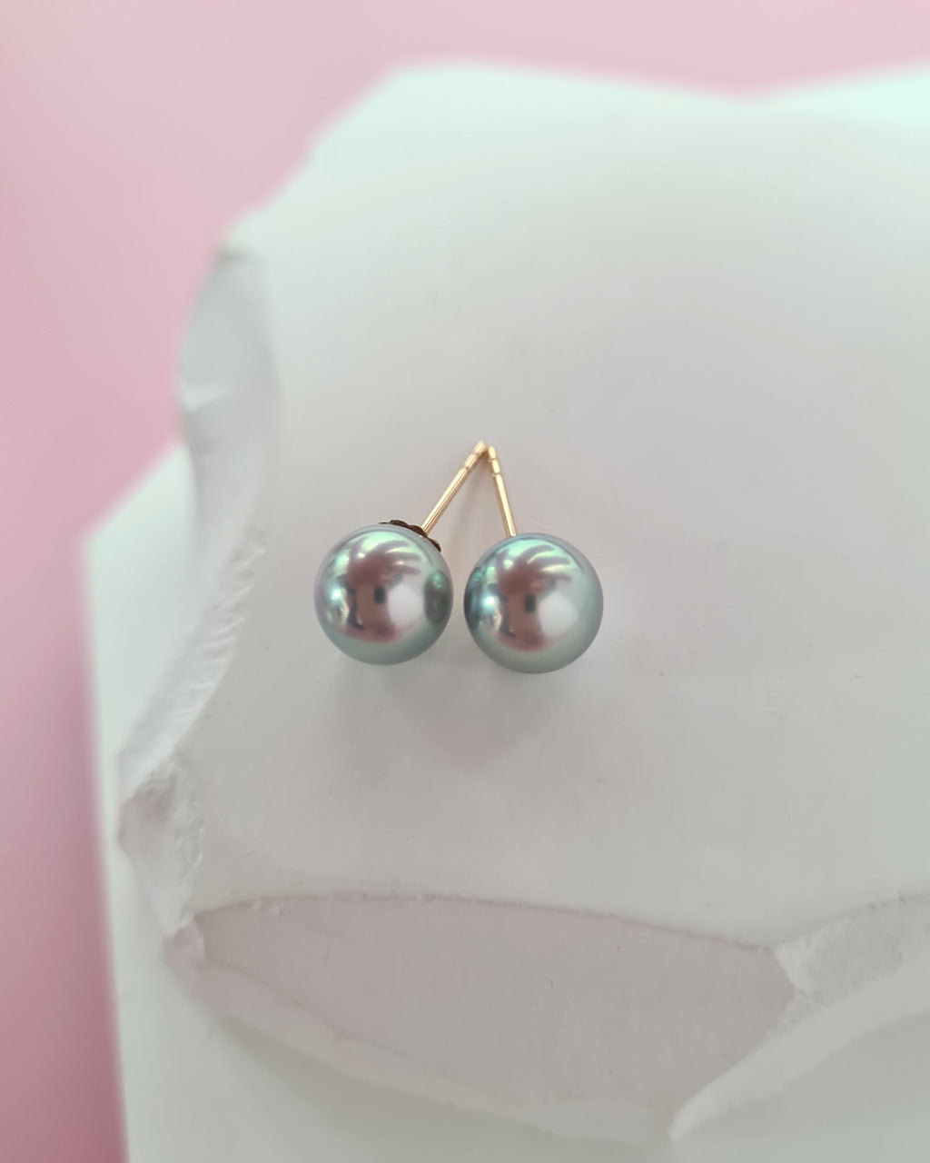 7.1mm Silver Blue Akoya Pearl Stud Earrings | 18K Yellow Gold