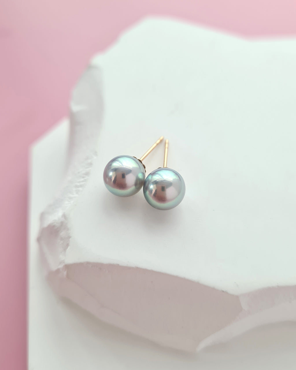 7.1mm Silver Blue Akoya Pearl Stud Earrings | 18K Yellow Gold