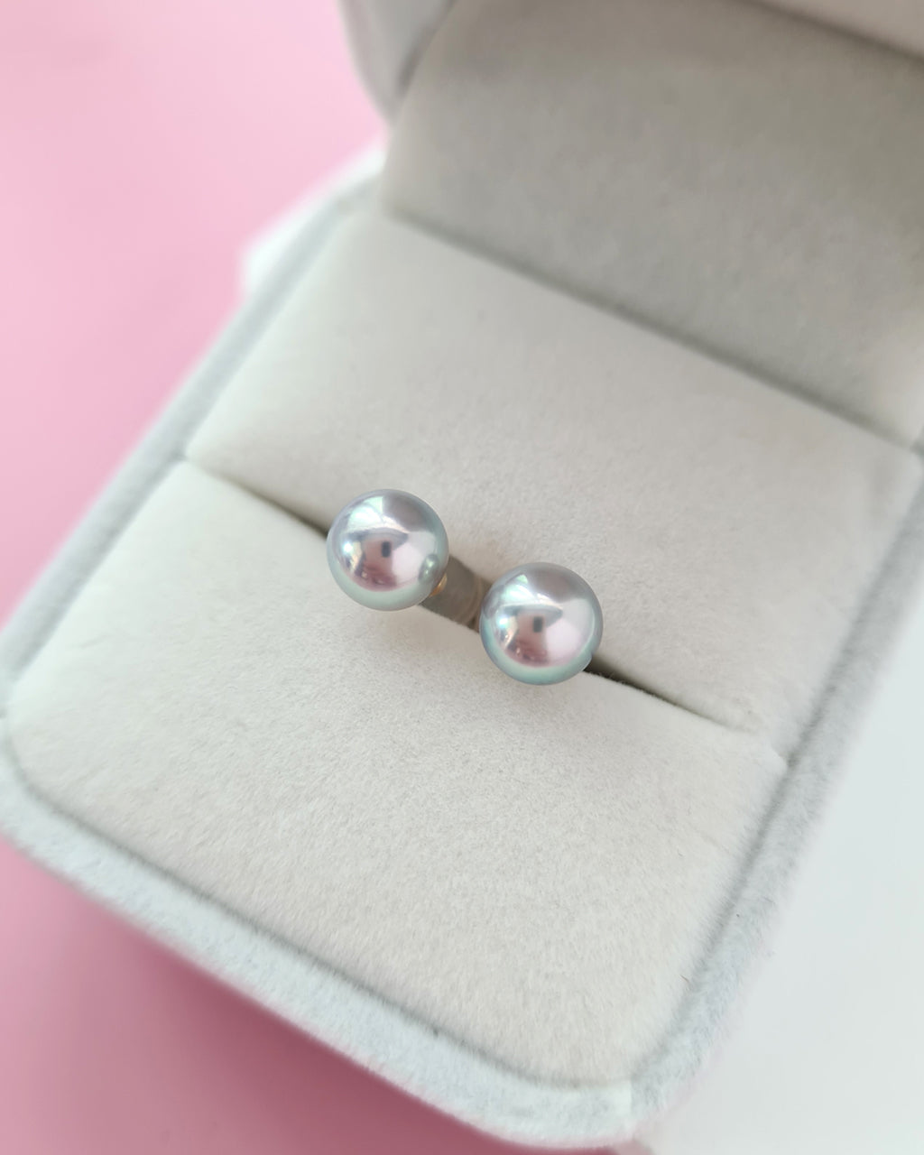 7.1mm Silver Blue Akoya Pearl Stud Earrings | 18K Yellow Gold