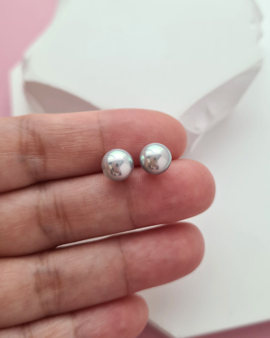 7.1mm Silver Blue Akoya Pearl Stud Earrings | 18K Yellow Gold