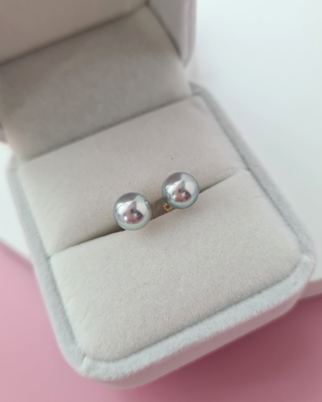 7.1mm Silver Blue Akoya Pearl Stud Earrings | 18K Yellow Gold