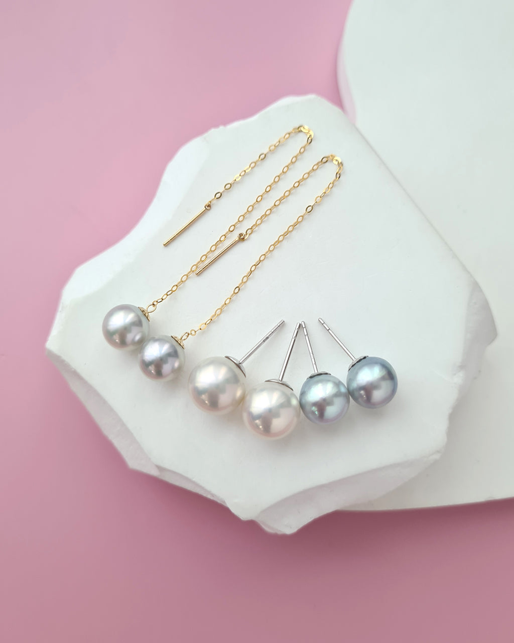 Silver Blue Akoya Pearl 18k gold Threader Earrings