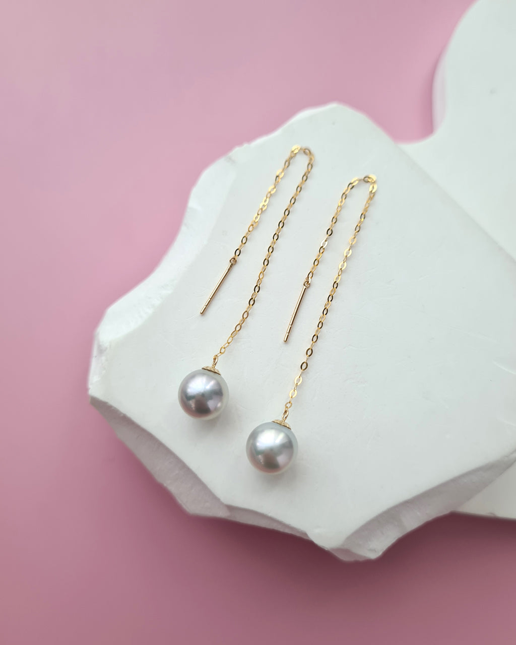 Silver Blue Akoya Pearl 18k gold Threader Earrings