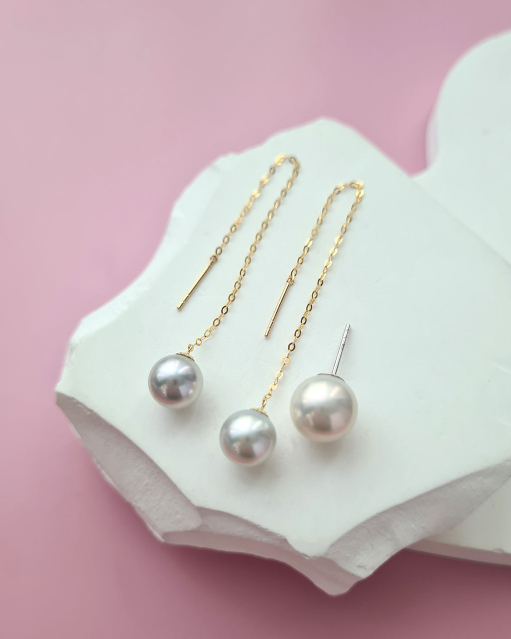 Silver Blue Akoya Pearl 18k gold Threader Earrings