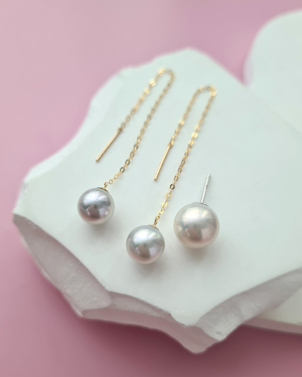 Silver Blue Akoya Pearl 18k gold Threader Earrings