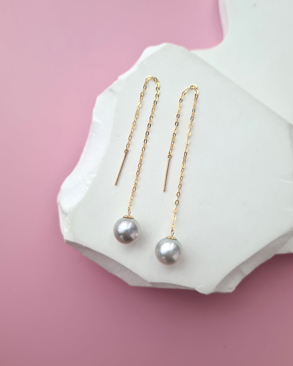 Silver Blue Akoya Pearl 18k gold Threader Earrings