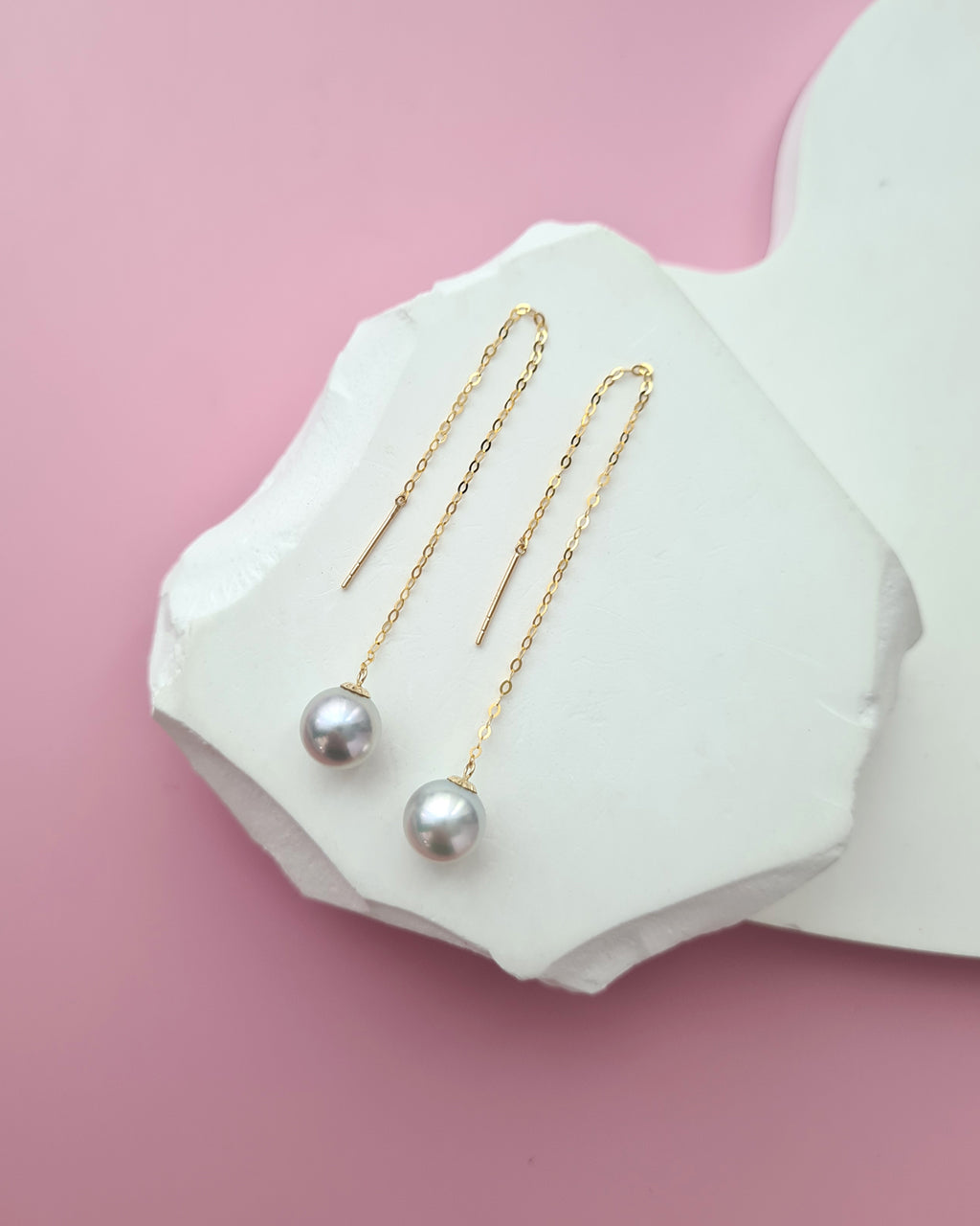 Silver Blue Akoya Pearl 18k gold Threader Earrings