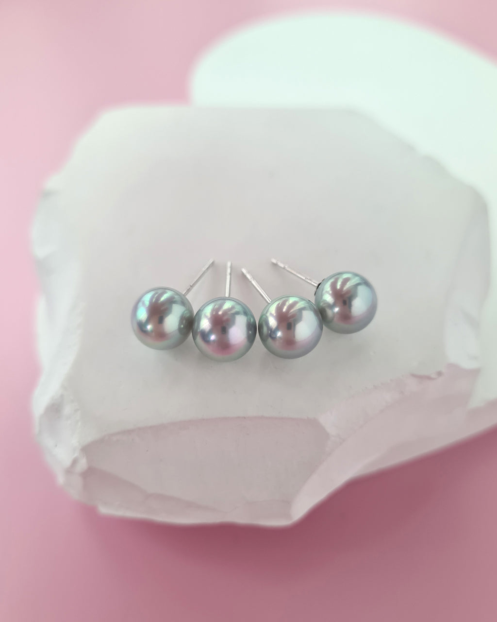 Silver Blue Akoya Pearl Stud Earrings | 18K White Gold | 7.5mm-8mm