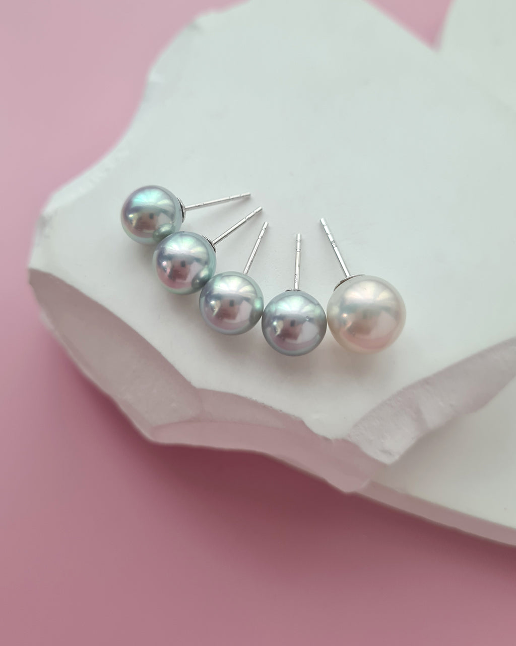 Silver Blue Akoya Pearl Stud Earrings | 18K White Gold | 7.5mm-8mm