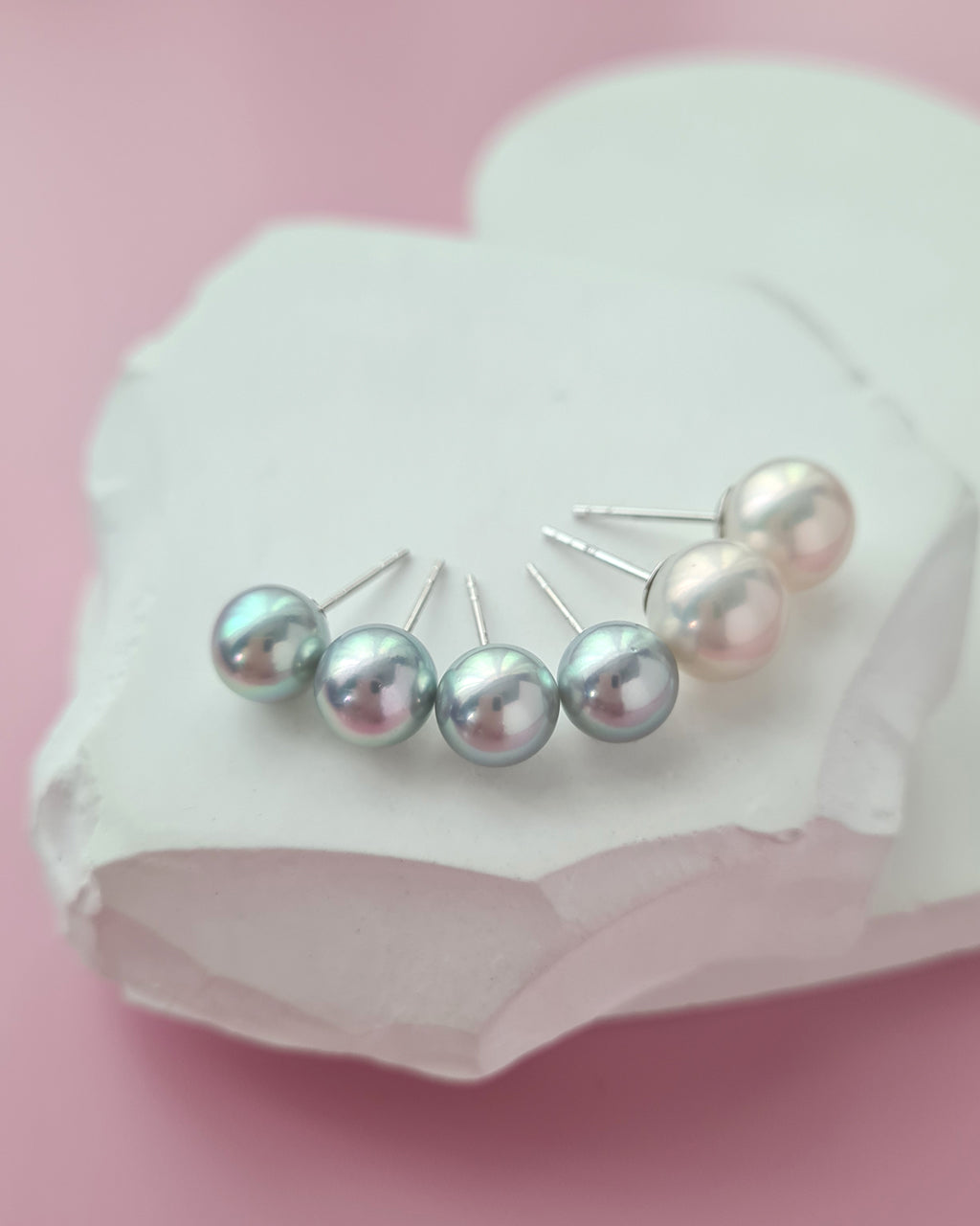 Silver Blue Akoya Pearl Stud Earrings | 18K White Gold | 7.5mm-8mm