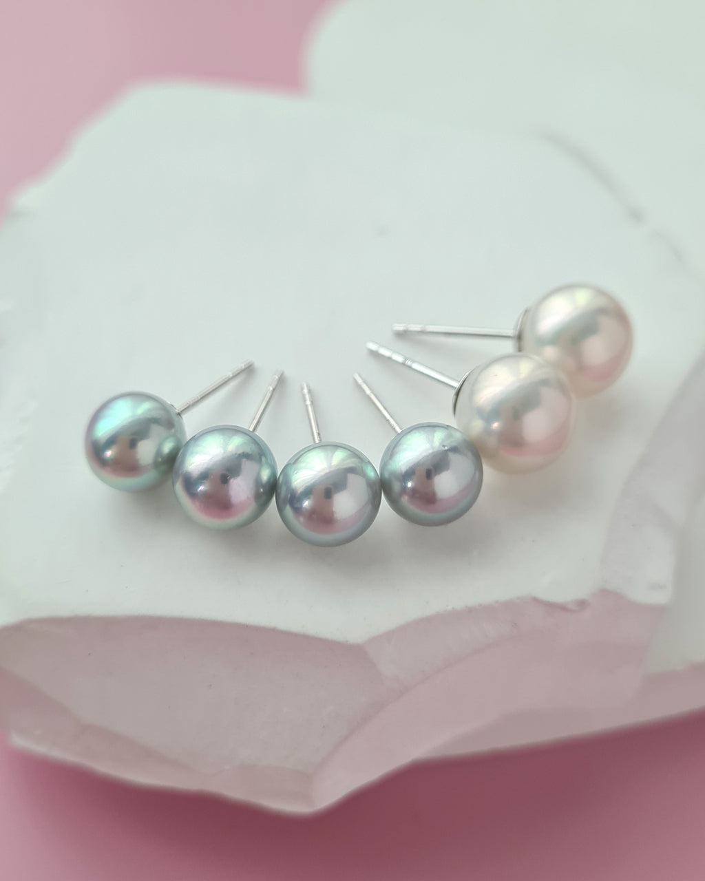 Silver Blue Akoya Pearl Stud Earrings | 18K White Gold | 7.5mm-8mm
